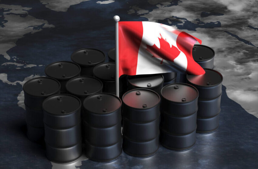 Fuel drums and Canada flag on world map